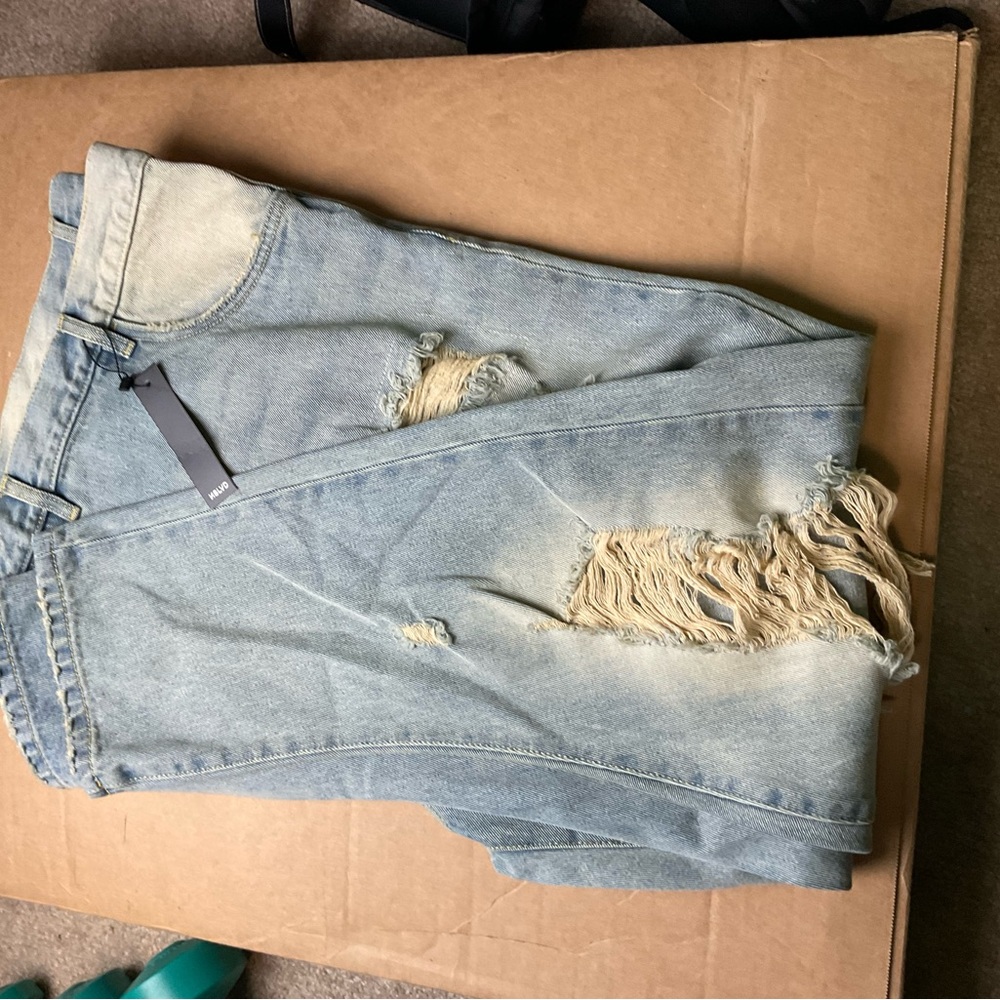 Plus Sized Ripped Men's Jeans size  light blue, 58x32